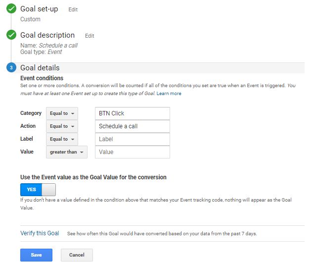 Google analytics Goal CAtegory and Action set up