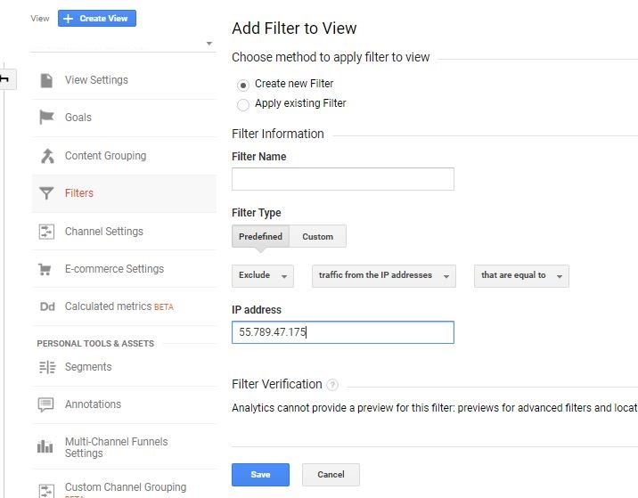 Google Analytics set up IP Filter